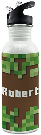 LolaPix Personalisierte Flasche. Personalisierte Geschenke für Gamer. Flasche aus rostfreiem Stahl. BPA-frei. Fassungsvermögen 600ml. Strohhalm Stop Flasche. MINE