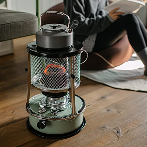 Tragbare Petroleumofen für Innenräume,Effizienter Ofen Indoor Mobile Heizung Ohne Strom Innen Petroleum Heizung mit 2 Dochten,für bis zu 18m² (Grün)