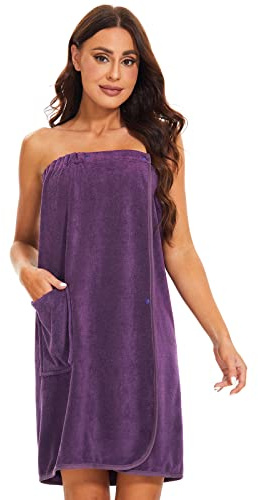 Ymmchy Women Wrap Towel Robe Wrap Spa Bathrobe Adjustable Buttons