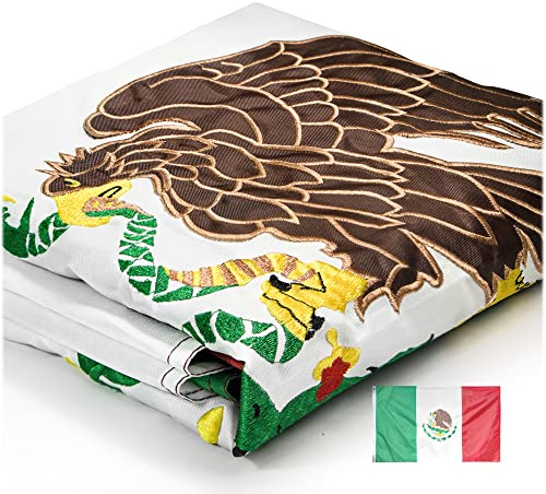 Anley EverStrong Series - Bandera bordada de México de 3 x 5 pies, bordado y cabecera de lona resistente, 4 filas de costuras de bloqueo, bandera nacional mexicana MX con ojales de latón, 3 x 5 pies