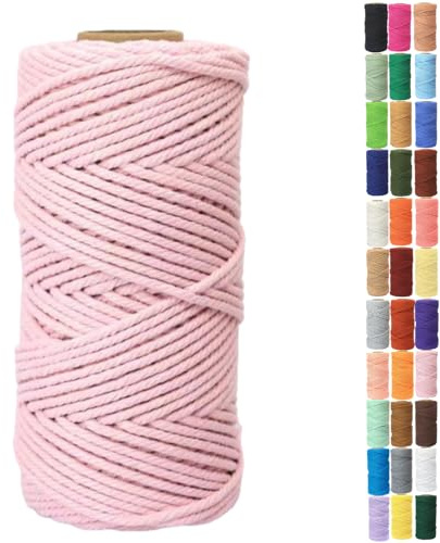 Binwat 5mm x100m Macrame Cord Thick Natural Cotton Cord DIY Crafts Yarn Thread Twisted Spool Twine String Cotton Rope for Wall Hanging,Plant Hangers,Knitting,Decorative Projects(Light Pink)