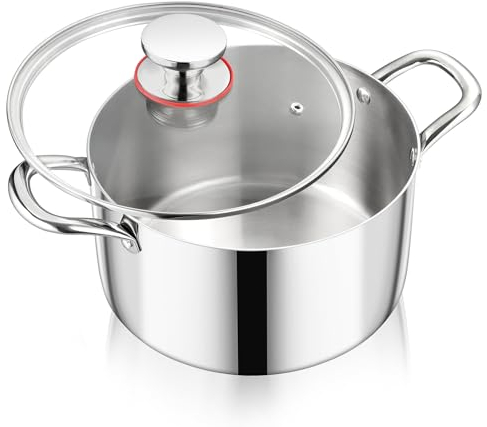Kochtopf, Onader 3-Lagen Edeastahl Topf Induktion, 5L Kochtöpfe Nudeltopf Suppentopf mit Glasdeckel für alle Herdarten, Gesund & Spülmaschinenfest - 22cm