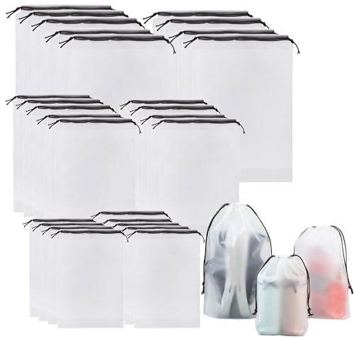 Dantolo 27 xSchuhbeutel mit Zugband PE Schuhtasche, wasserdichte Kordeltasche, Multifunktionale Aufbewahrungstasche, Kofferorganizer Packbeutel Set,Packsack mit Tunnelzug