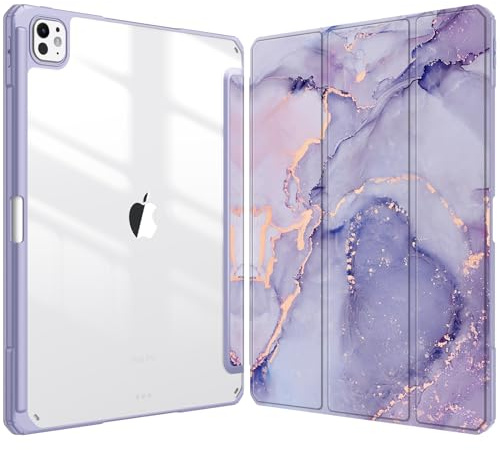 Fintie Hybrid Hülle für iPad Pro 13 Zoll (M5/M4) 2025/2024, Lila Marmor | Schlankes stoßfestes Schutzhülle mit Stifthalter, Transparente Hartschale, Standfunktion für Tippen & Ansehen