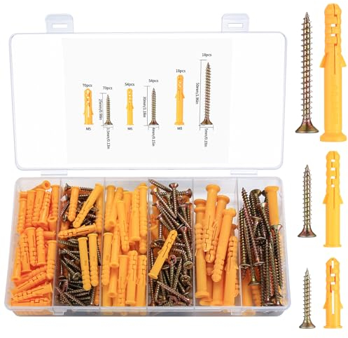 284 Stk Wanddübel und Schrauben Set, Gipskarton Schraubenset und Dübel Set, Holzschrauben mit Hohlwandanker Sortiment Kit, Selbstbohrende Schrauben und Dübel Ankerbolzen, M3.5/M4/M5/M6/M8(Gelb)