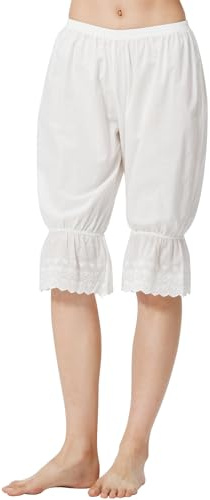 BEAUTELICATE Pantaloni Vittoriano Donna Cotone Bloomers con Volant Vintage Mutandone Sottogonna Pantaloni da Pigiama Sottoveste a Pantalone (Avorio Senza Fodera,S)