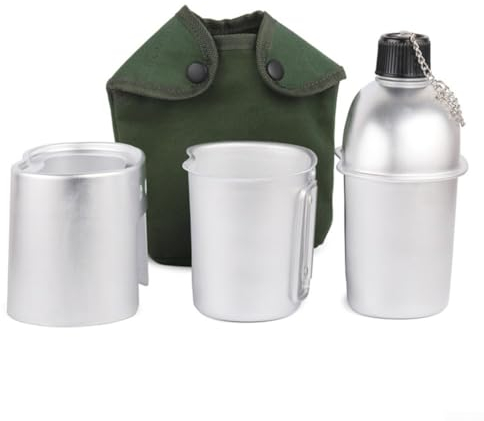 3-teiliges Aluminium-Wasserflaschen-Holzofen-Set mit Abdecktasche für Camping, Wandern, Rucksackreisen, Jagd