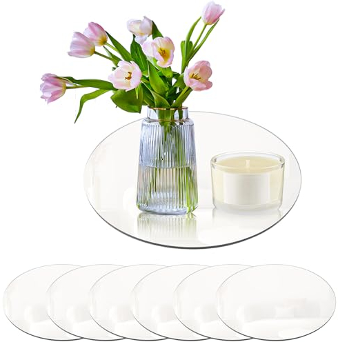 LEKEFETO 6 vassoi rotondi a specchio, diametro 20 cm, per decorare, piatto rotondo in vetro acrilico, vassoi per tavolo di nozze, tavolo da tavola, decorazione per la casa