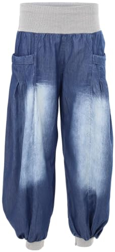 Malito – Damen Haremshose im Denim Style – Unisize Pumphose aus 100% Baumwolle – perfekte Jeans zum Tanzen & Chillen – Pluderhose mit Taschen – Aladinhose für Frauen 6258 (Blau Extra Washed)