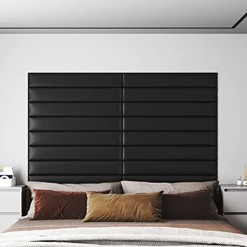 qohoio Panneaux muraux 12 pcs Noir 90x15 cm Similicuir 1,62 m² Panneau Mural Decoratif,Plaque PVC,Revetement Mural