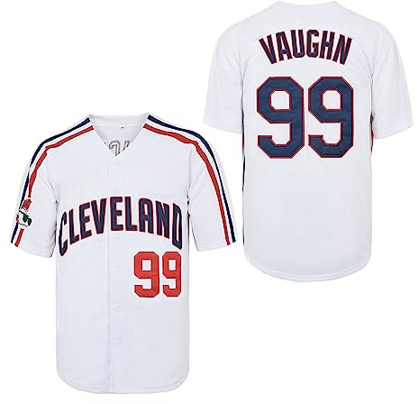 Yseohb Herren Ricky Vaughn 99 Movie Baseballtrikot, 90er Jahre Hip-Hop-Kleidung, genäht, Sport-Fan-Shirt, Jersey, Marineblau, Grau, Weiß