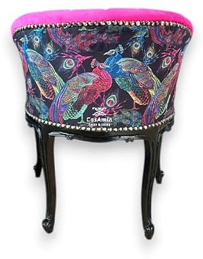 CasAmin Home & Living Poltroncina da Cocktail in Stile Barocco Francese, Colore Rosa Intenso in Velluto, Sedia da Bar Stile Nostalgico, Velluto Goffrato Rosa Intenso per l'Arredamento del Soggiorno