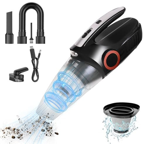 Aspirapolvere portatile senza fili, 10000 Pa, potente aspirapolvere per auto da 6000 mAh, a lunga durata, portatile, leggero, con 2 filtri per la pulizia di angoli di casa, auto, peli di animali