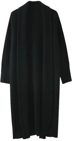 Lässiger langer Kaschmir-Cardigan für Damen, lockerer Pullover, Mantel, einfarbig, übergroßer Pullover, Schwarz , L