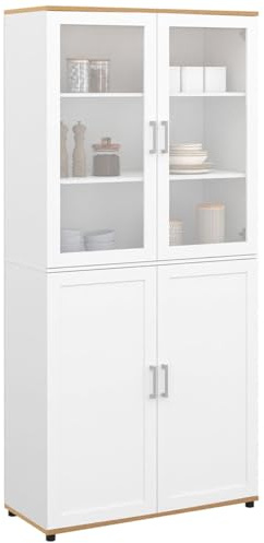 IDMarket - Badezimmerschrank VITO mit 4 Türen, Davon 2 Glastüren, weiß und Holz