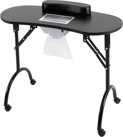 Maniküretisch mit Absaugung, Faltbar Nageltisch Maniküre Tisch Mobiler Tragbaresmanikürtisch Mobilesmanikürtisch mit Rollen, Handkissen, Staubbeutel, Tragetasche, 20 KG - 90 x 40 x 73 cm Schwarz