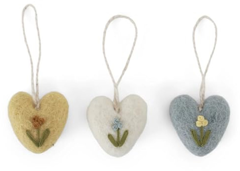 Én Gry & Sif kleine Herzen mit Blumen Stickerei Anhänger-Set aus Filz, Frühling Ostern-Deko (Herzchen)