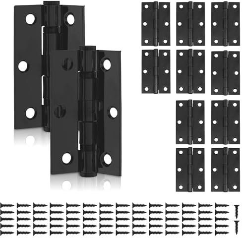 12 PCS Black Door Hinges, 3 Inch (75.5mm) Black Butt Hinges with 60 pcs Screws for Wooden Gate Windows Closet Drawer Boxes Cupboard
