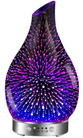 SKISUNO Aromatherapie Luftbefeuchter Glas Diffuser Mit Farbwechsel Led Ultraschall Zerstäuber Sicher Wasserlos Auto-Off Leise Aromadiffusor Für Schlafzimmer Wohnräume