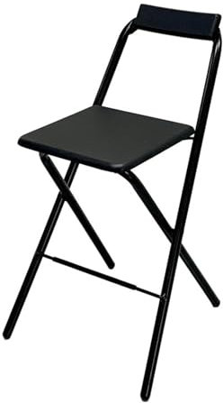Generico Sedia da Bar Alto E Pieghevole, 60/75cm Sgabello da Bar Portatile con Schienale E Poggiapiedi per Campeggio All'aperto, Cucina(Zwart,60cm/24in)