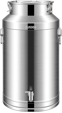 304 Stainless Steel Milk Barrel Canister with Spigot - Heavy Duty Milk Transport Cans Wine Pail Bucket Oil Water Tote Jug Tank with Silicone Seal Lid(35L)