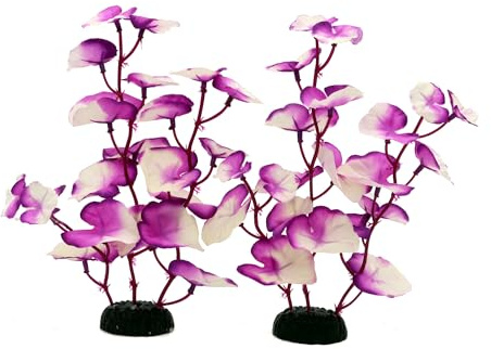 DVHEY Silk Aquarium Plants for Betta Fish Tank, 2 Pcs 8 Inch Small Silk Aquarium Plant Aquatic Water Grass Decoration,Purple-White