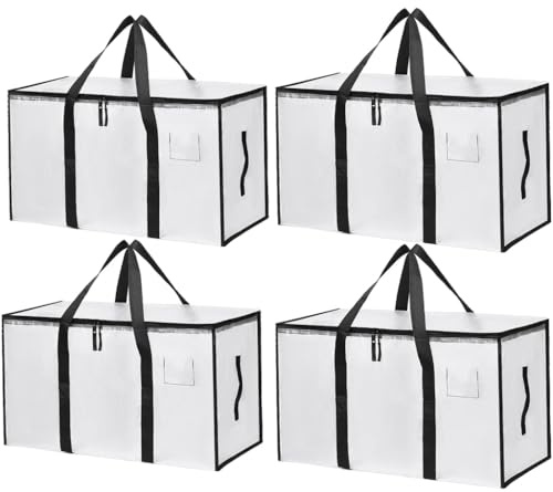 4 Pack Clear Clothes Storage Bags Water Resistant Thickened Storage Bag, 91L Large Foldable Packing Boxes Wardrobe Organizer Moving Bags for Bedding Clothes Blanket Duvet Toys
