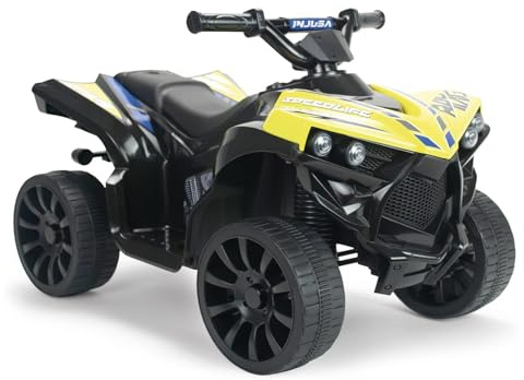 Quad Électrique Enfant 1-4 Ans 6V Jaune – avec Marche Arrière + Lumières + Sons + Frein Automatique + Pédale d’Accélération + Véhicule Compact et Sûr – INJUSA
