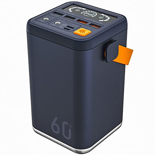 Power Bank 36 W s 60 000 mAh, snabbladdning, extern kraftstation, bärbar laddare för telefon med DC-adapter, 5 utgångar, 3 ingångar, externt batteri, grå (bl