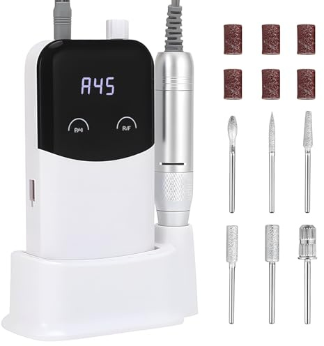 Professional Electric Nail File 45000 RPM Adjustable Speed,Nail Drill Rechargeable Type-C ABS Material, Portable Fast Heat Dissipation for Acrylic Gel Nails, Salon Home DIY 8H-15H