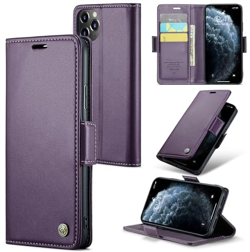 Rerzoiro for iPhone 11 Pro Max Case, Premium PU Leather Wallet Case Flip Cover with [RFID Blocking][Card Holder][Stand Function] Shockproof Protective for iPhone 11 Pro Max 6.5 Inch, Purple