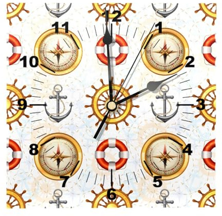 Modello marino Bussola Nave Ancora Orologio Da Parete Quadrato Funzionamento A Batteria Silenzioso Senza Ticking Legno Numero Orologio Da Parete Orologi per Soggiorno Decor