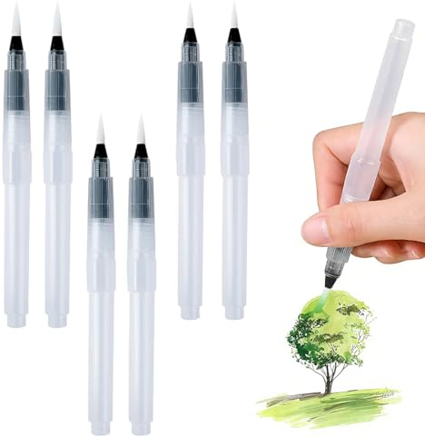 6 Stück Aquarell Pinsel Stifte, Wasserpinsel Stifte, Nachfüllbare Wasser Malerei Stift, Stift für Wasserfarben, Farbmischen und Kalligraphie, Aquarellstifte Auffüllbare, Wassertankpinsel Aquarell