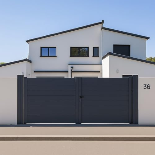 Easy Clôture Portail battant Aluminium Persienne - Largeur 3m - Hauteur 1m90 – Gris Anthracite - Prêt à Poser