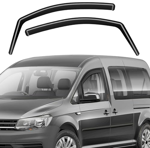 GEARMONSTER Lot de 2 déflecteurs d'air pour Caddy 2005-2018 Fenêtre de Voiture Protection Pluie Déflecteurs de pluie Déflecteurs intégrés Déflecteurs de vent intégrés, Noir