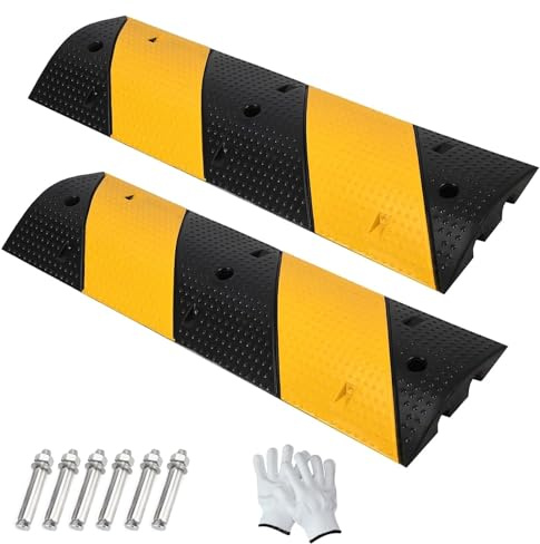 QSNYJPL Pasacables Suelo de 2 Piezas, 2 Canales, 98 Cm Badenes de Goma para Carreteras, Asfalto, Capacidad de Carga de 20 Toneladas, Altura de 6 Cm, Color Amarillo/Negro