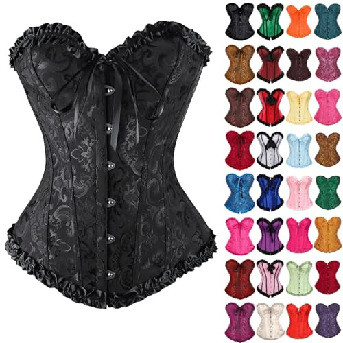 Women Black Pvc Basque and Corsets Underbust Waist Training Corset Black Vinyl Shapwear With Tight Lace up Floral Plus Size Vintage Corset Steel Boned Waist Cincher Burlesque Basque Bustier 3XL 4XL