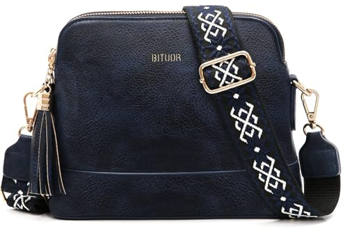 BITUOR Umhängetasche Damen Handtasche Schultertaschen mit zwei ReißverschlussFächern Fransenverzierung taschen damen mit Verstellbar Schultergurt