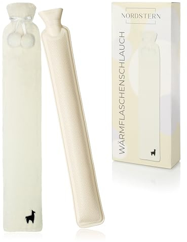 Nordstern Bolsa de agua caliente larga con funda – botella de agua caliente para el cuello para los hombros – Botella alargada a prueba de fugas de 75 cm – Ideal para adultos y niños