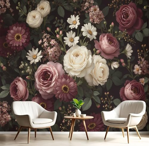 JEDTAKCT Papier Peint Panoramique Rose Élégante Pivoine 150X105Cm (Lxh) - Revêtement Mural Décoration Pour Chambre Salon Cuisine - 3D Peinture Murale Interieur Plantes Baroques - Bordeaux Rouge