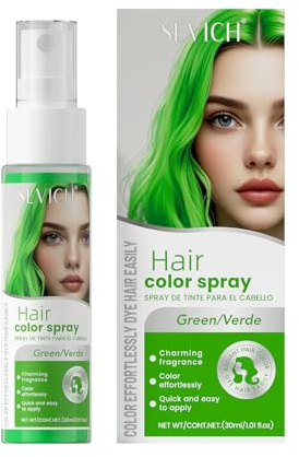 Sevich Spray para el cabello, color verde temporal, tinte instantáneo para el cabello para hombres y mujeres, secado rápido y fácil de lavar, coloración uniforme gracias al cabezal de pulverización