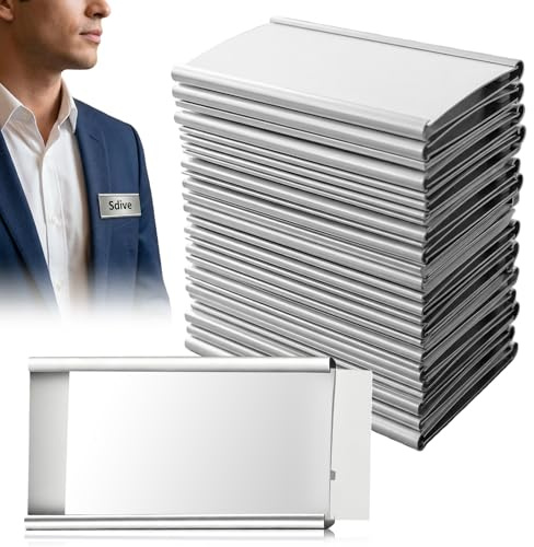 20 Stück Namensschilder für Kleidung Magnet – Wiederverwendbare Aluminium Namensschilder, Selbstklebend Magnetisch, Transparentes Namensschild für Arbeit, Schule & Konferenzen