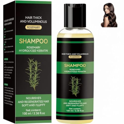 Champú de romero con queratina hidrolizada – Champú nutritivo para cabello fuerte y voluminoso, cuidado suave del cuero cabelludo y brillo, para mujeres y hombres, 100 ml