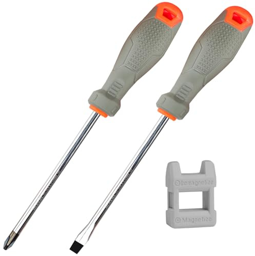Sipery 2 Pack Magnetic Screwdriver Set, Slotted and Phillips Screwdriver 6 Inch, Non Slip Cushion Grip Screw Driver Kits include Magnetizer, for Home Repair and Industrial Use