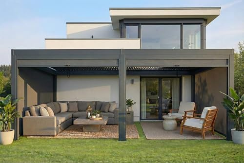 Pergola Terassenvordach 6x3m Lamellendach Pergola Terassenüberdachung Alu (Anthrazit, 5 TLG.)