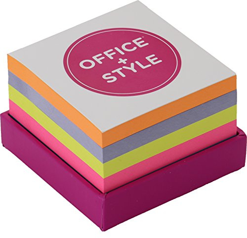 Office Style Sticky Note Pad Block With Holder, Multi, 3.25x3.25