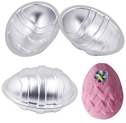 Fewo 4Pcs 3D DIY Easter Dinosaur Egg Bath Bomb Mold Aluminum Alloy Metal Chocolate Pudding Cake Baking Soap Mold Easter Party Supplies