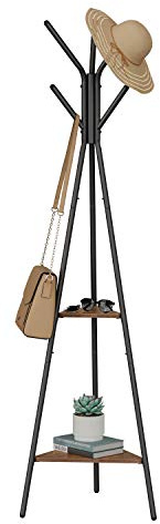 VASAGLE Rack Stand, Coat Tree, Hall Tree Free Standing, Industrial Style, with 2 Shelves, for Clothes, Hat, Bag, Hazelnut Brown and Black RCR016B01