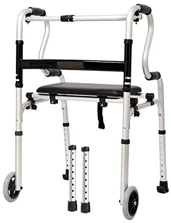 SGSG Gehstock, vierbeiniger Gehstock Klappbarer Walker mit PP-Sitz mit Rollstuhl Klappbarer Walker Rutschfester Spazierstock mit Krankenhaus