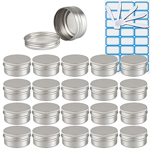 ZEOABSY 100 Stück Leere 50 ml Rund Silber Aluminium Tins mit Schraub-Deckel Schraubdose Cremedose Alu-Tiegel Dosen Aludose Blechdosen für Kosmetik Kerze Salben 10x Spatel, 4X Etikette